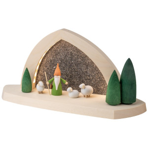 Seiffener Volkkunst LED-Gesteinsbogen natur Schäferwichtel und Schafen USB-C