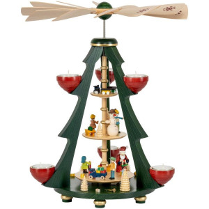 Weihnachtspyramide Baumpyramide Weihnachtsbescherung für Teelichter 3-stöckig - 40 cm