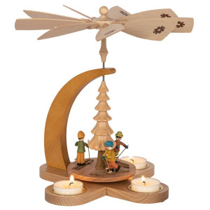Weihnachtspyramide Winterkinder für Teelichter - 27 cm