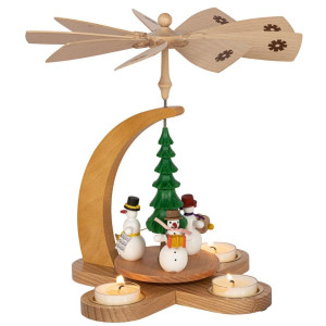 Weihnachtspyramide Schneemänner für Teelichter - 27 cm