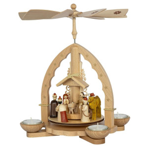 Weihnachtspyramide Christi Geburt für Teelicht und Kerzen - 27 cm