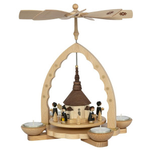 Weihnachtspyramide Seiffener Kirche mit Kurrende für Teelicht und Kerzen - 27 cm