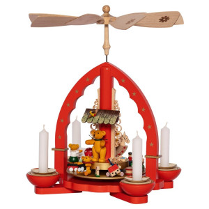 Weihnachtspyramide Spielende Bärenkinder für Teelicht und Kerzen - 27 cm