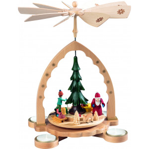 Teelichtpyramide Winterwald mit Weihnachtsmann, bunt