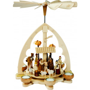 Teelichtpyramide mit Motiv Christi Geburt