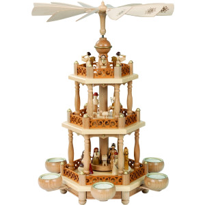 Weihnachtspyramide Christi Geburt natur für Teelichter 2-stöckig - 46 cm