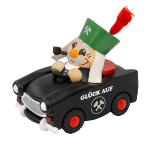 Kugelräuchermännchen mit Trabant "Bergmann im Trabi" Jahresfigur 2025, limitiert und nummeriert