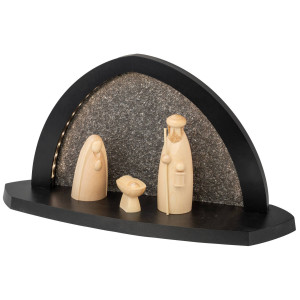 Seiffener Volkskunst LED-Gesteinsbogen Breite 40 cm, anthrazit, Schalling Heilige Familie USB-C