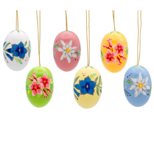 Baumbehang Ostereier Edelweiß, Alpenrose, Enzian, 6-teilig, 55 mm