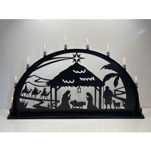 LED Metall Außenschwibbogen Christi Geburt 2,00 x 1,00 Meter