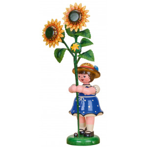 Blumenkind Mädchen mit Sonnenblume, 17 cm
