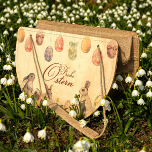 Holztasche Tragetasche mit Reißverschluß Frohe Ostern