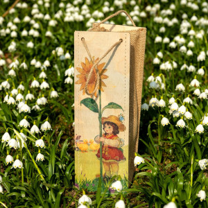 Holztasche Tragetasche für Weinflaschen Blumenkinder