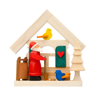 Baumbehang Haus Weihnachtsmann mit Vogelfütterung