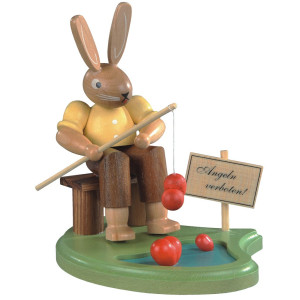 Hase Angler am Teich lasiert