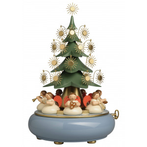 Spieldose mit unter dem Weihnachtsbaum sitzenden Engeln O du fröhliche