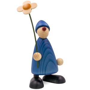 Gratulant Phillip mit Blume stehend, blau, 17 cm