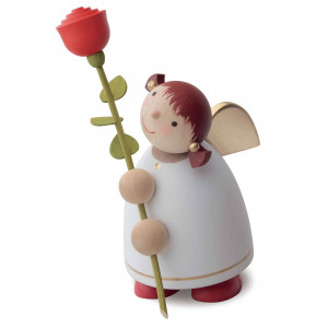 Schutzengel mit Rose, weiß, 8 cm