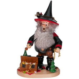 Räuchermann Räuberwichtel mit Schatztruhe schwarz - 26 cm
