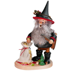 Räuchermann Räuberwichtel mit Goldsack schwarz-rot - 26 cm