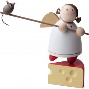 Schutzengel auf Käse balancierend, 8 cm