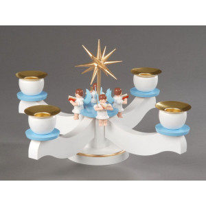 Adventsleuchter mit sitzenden Engeln weiß/blau