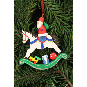 Baumbehang Weihnachtsmann auf Schaukelpferd