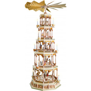 Pyramide Christi Geburt 5-stöckig natur, elektrisch, mit Spielwerk