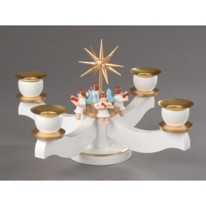 Adventsleuchter mit sitzenden Engeln weiß/bronziert