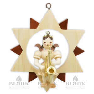 Engel sitzend mit Saxophon im Stern