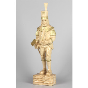 Geschnitzter Bergmann, Hand auf Koppel, natur/gold, 34 cm