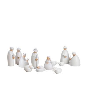 Weihnachtskrippe Krippenfiguren als Set, 12-teilig, weiß lasiert