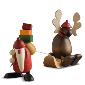 Weihnachtsmann mit Faultier Elch Olaf