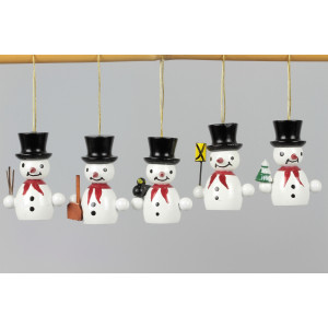Baumbehang Schneemänner mit Hut farbig, 5-teilig