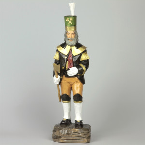 Geschnitzter Bergmann, farbig, Haar farbig, Hut grün, 34 cm