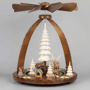 Geschnitzte Teelichtpyramide Wildtiere braun - 37 cm