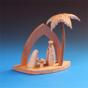 Bogenkrippe natur mit Heiliger Familie & Palme