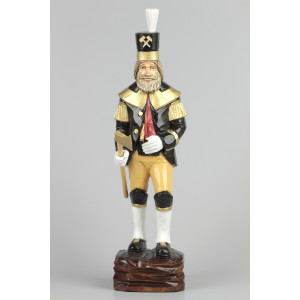 Geschnitzter Bergmann, farbig, Haar farbig, Hut schwarz, 34 cm