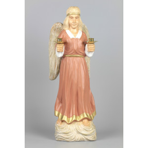 Geschnitzter Engel mit Messing-Kerzenhaltern, 40 cm
