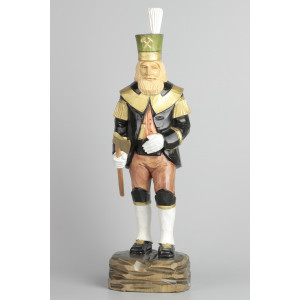 Geschnitzter Bergmann, farbig, Haar natur, Hut grün, 34 cm