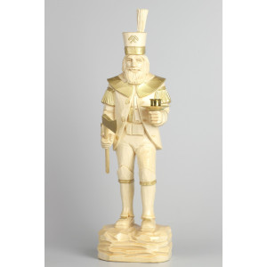 Geschnitzter Bergmann mit Messing-Kerzenhalter, natur, 34 cm