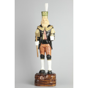 Geschnitzter Bergmann mit Messing-Kerzenhalter, farbig, Haar natur, Hut grün, 47 cm