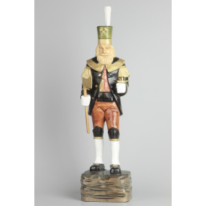 Geschnitzter Bergmann mit Messing-Kerzenhalter, farbig, Haar natur, Hut grün, 47 cm