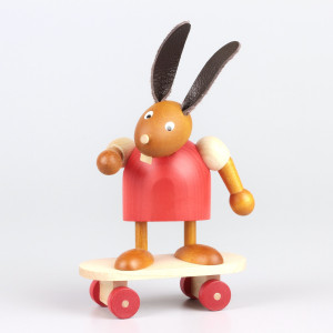 Hase mit Skateboard, rot, 7 cm