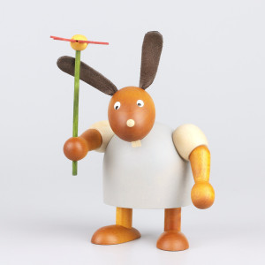 Hase mit Blume, grau, 11 cm