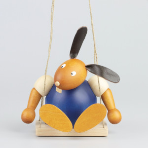 Hase auf Schaukel, blau, 11 cm