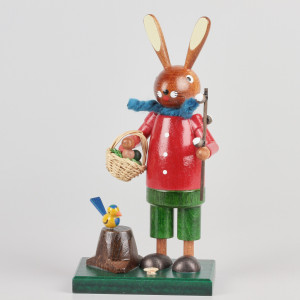 Osterhase mit Eierkorb und Weidenkätzchen - 16 cm