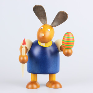 Hase mit Pinsel und Ei, blau, 17 cm