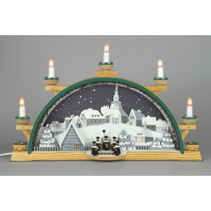 Schwibbogen Kurrende mit Sternhimmel über Seiffen