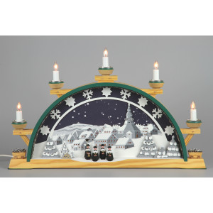 Schwibbogen Sternhimmel Schneekristalle Seiffen mit Kurrende